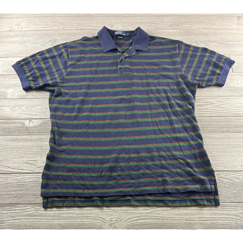 Polo Ralph Lauren Mens XL Striped Pique Cotton Polo Shirt Blue Green Red